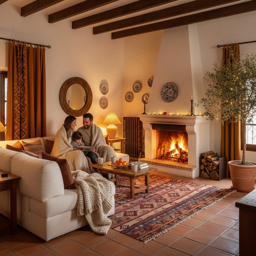 Interior cálido después del aislamiento - familia confortable